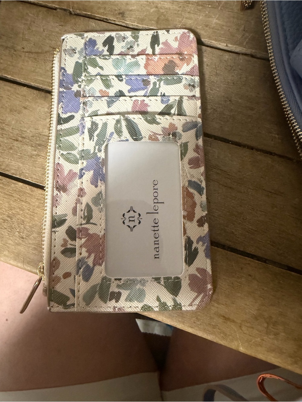 Nanette Lepore Pastel Floral Card Wallet with Gold Zip